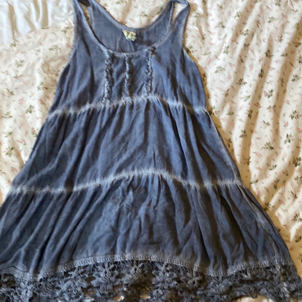 faded light blue hippie dress with bottom lacing